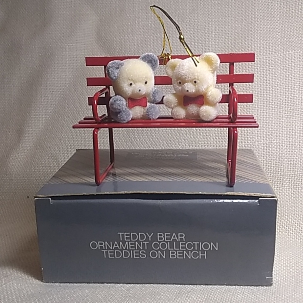 FINAL MARKDOWN Avon Teddy Bear Ornament Collection "Teddies on Bench" Ornament